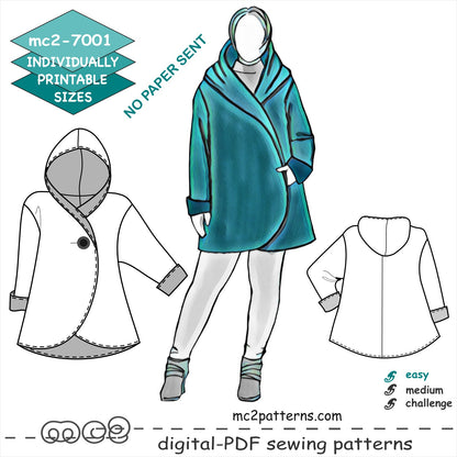 Short Wrap Coat Loose-fit Hooded NO-lining Maternity-suitable