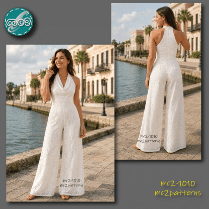 Jumpsuit, Open Shoulders, Cowlneck, High-waisted Palazzo / mc2-1010