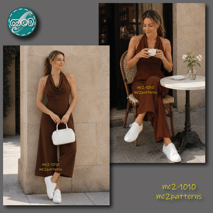 Jumpsuit, Open Shoulders, Cowlneck, High-waisted Palazzo / mc2-1010