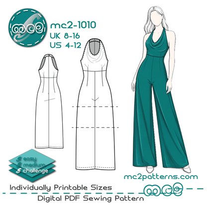 Jumpsuit, Open Shoulders, Cowlneck, High-waisted Palazzo / mc2-1010