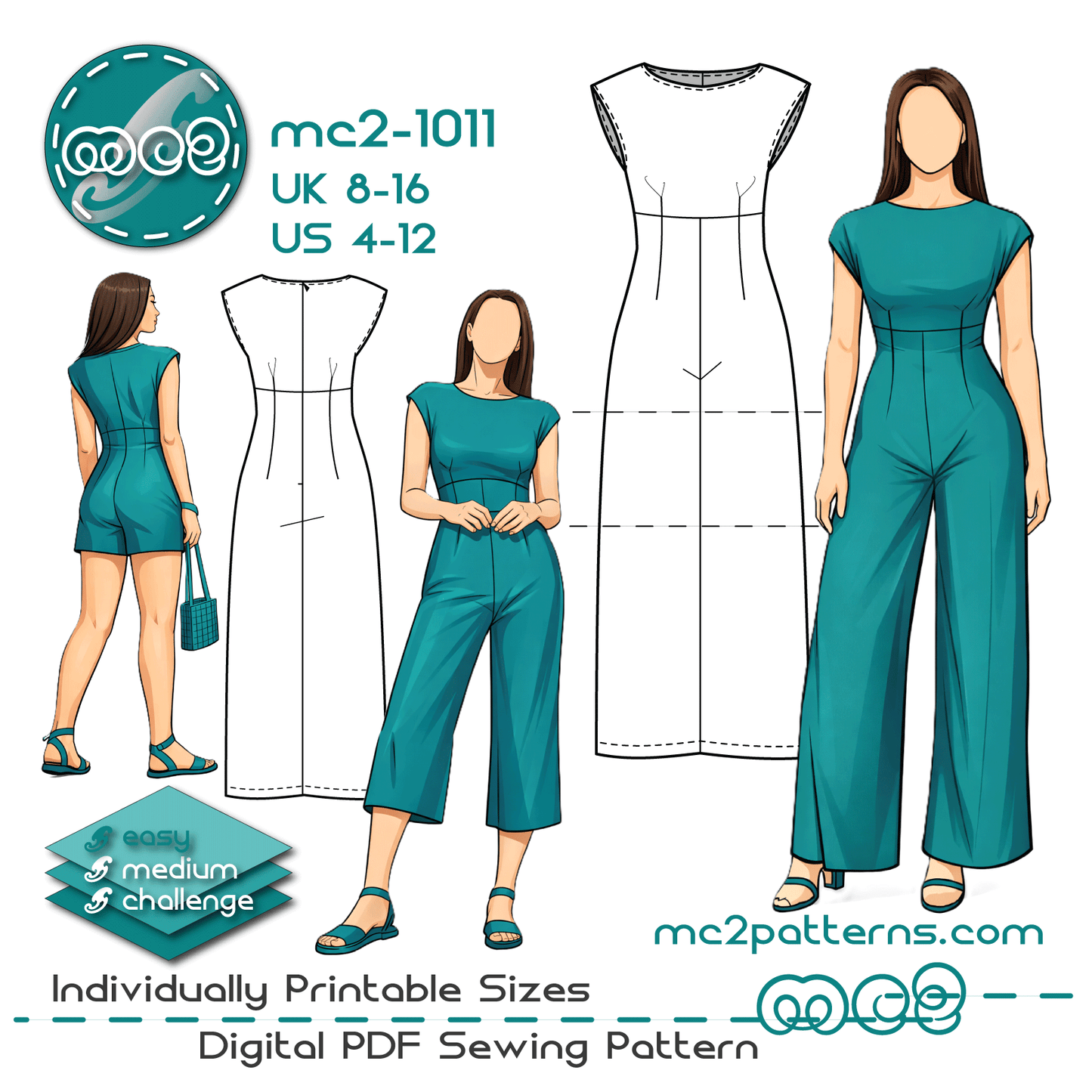 Jumpsuit, Boat-neck, High-waisted Palazzo / mc2-1011