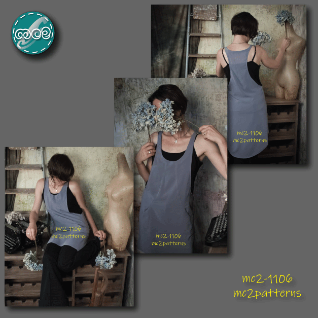 Racer-back Pinafore Jumper Dress, Dropped Hem, Inseam Pockets / mc2-1106