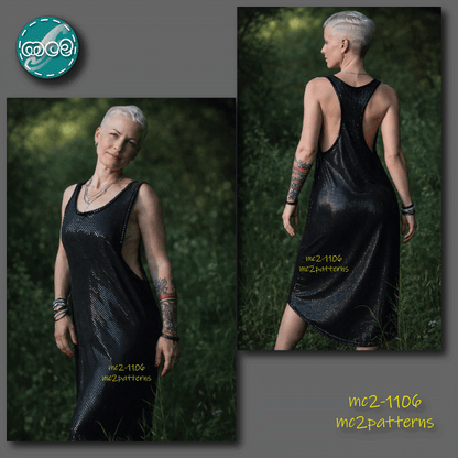 Racer-back Pinafore Jumper Dress, Dropped Hem, Inseam Pockets / mc2-1106