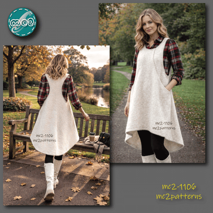 Racer-back Pinafore Jumper Dress, Dropped Hem, Inseam Pockets / mc2-1106