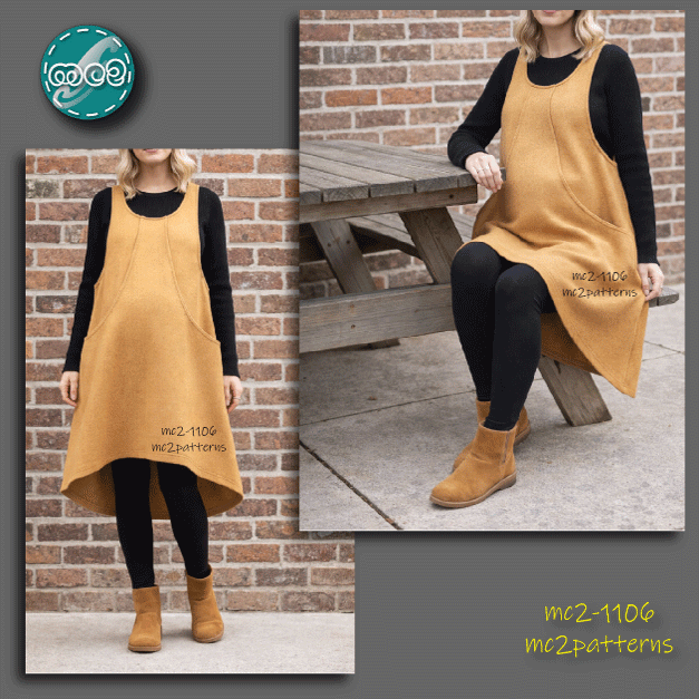 Racer-back Pinafore Jumper Dress, Dropped Hem, Inseam Pockets / mc2-1106