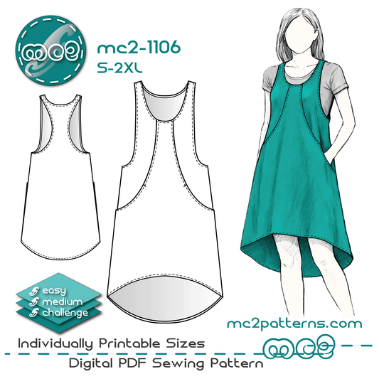 Racer-back Pinafore Jumper Dress, Dropped Hem, Inseam Pockets / mc2-1106