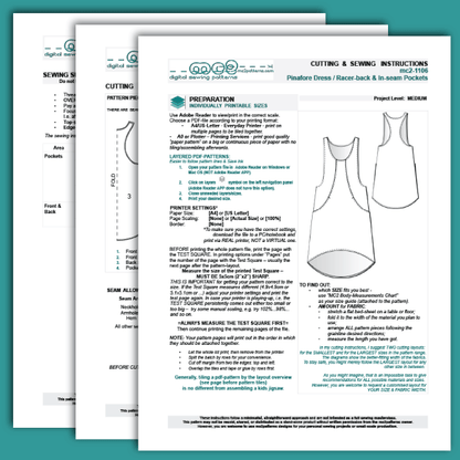 Racer-back Pinafore Jumper Dress, Dropped Hem, Inseam Pockets / mc2-1106