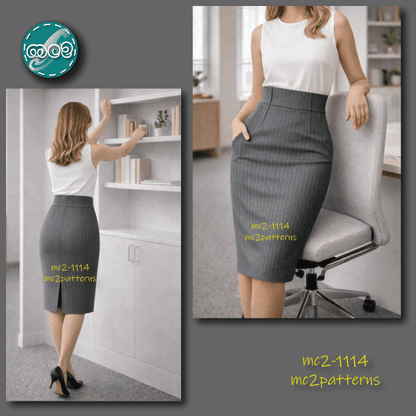 High-waisted Pencil Skirt, Back Vent / mc2-1114