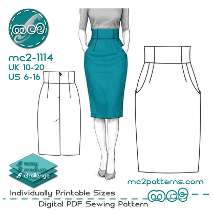 High-waisted Pencil Skirt, Back Vent / mc2-1114