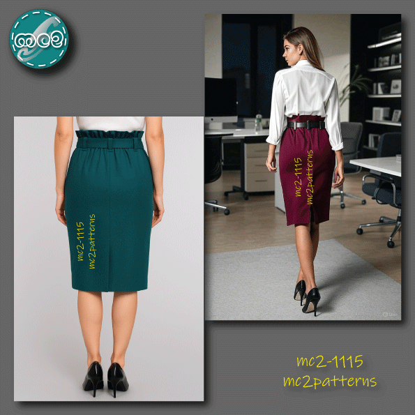 Paper-bag Pencil Skirt with Back Vent / mc2-1115