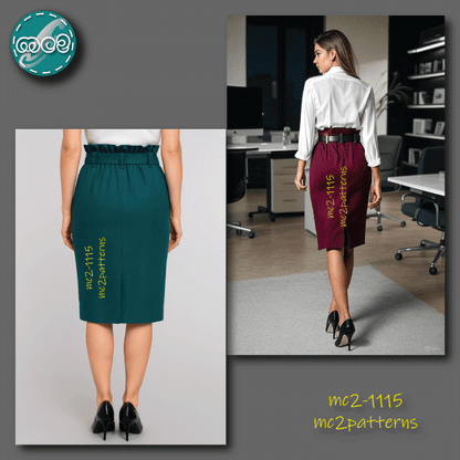 Paper-bag Pencil Skirt with Back Vent / mc2-1115