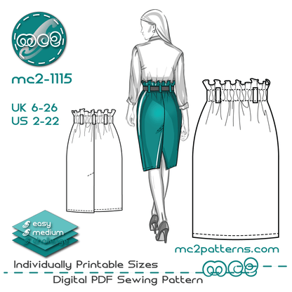 Paper-bag Pencil Skirt with Back Vent / mc2-1115