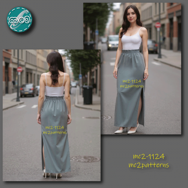 Pull-on Paper-bag Pencil Skirt with Back-darts / mc2-1124