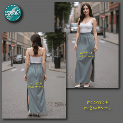 Pull-on Paper-bag Pencil Skirt with Back-darts / mc2-1124