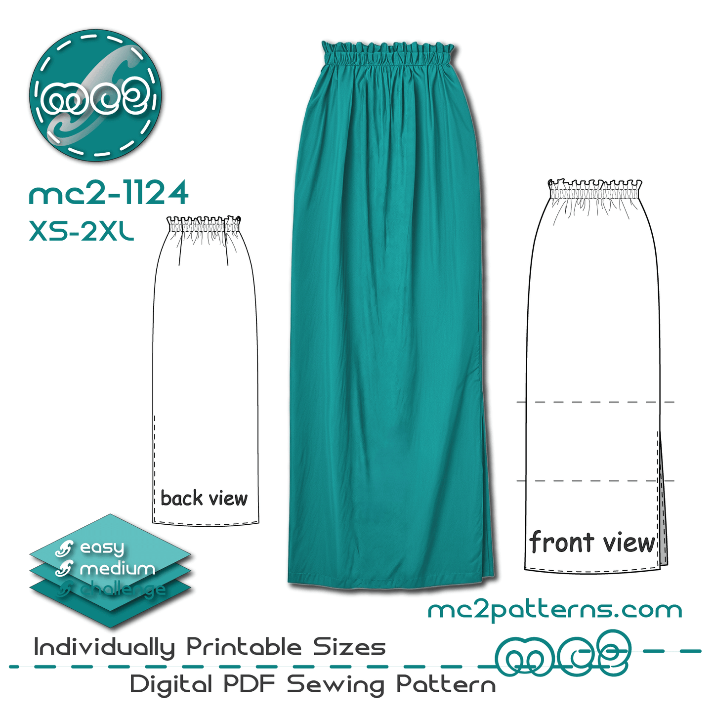 Pull-on Paper-bag Pencil Skirt with Back-darts / mc2-1124