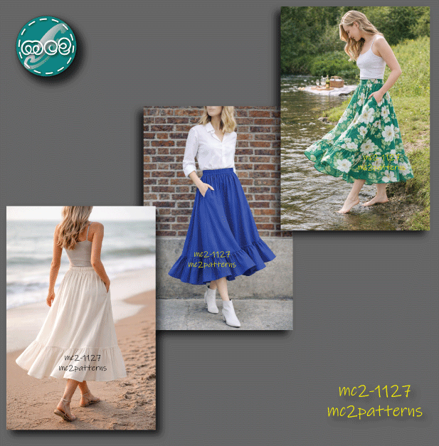 Pull-on Half-Circle Gathered Skirt with Optional Tier and Side Pockets / mc2-1127