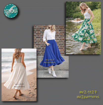 Pull-on Half-Circle Gathered Skirt with Optional Tier and Side Pockets / mc2-1127