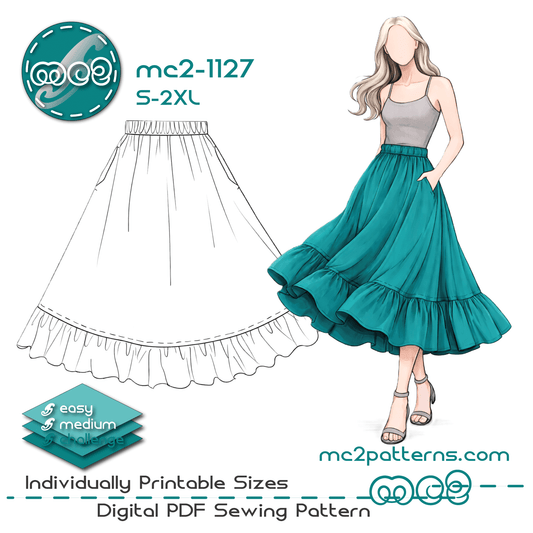 Pull-on Half-Circle Gathered Skirt with Optional Tier and Side Pockets / mc2-1127