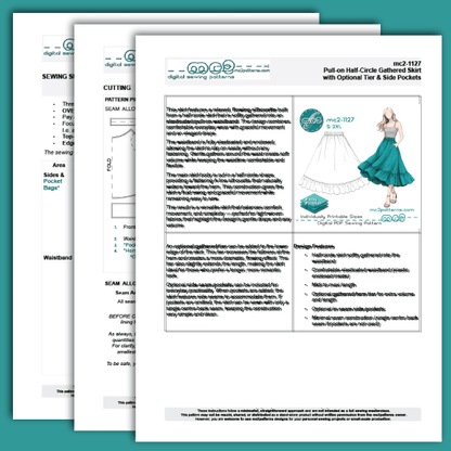 Pull-on Half-Circle Gathered Skirt with Optional Tier and Side Pockets / mc2-1127