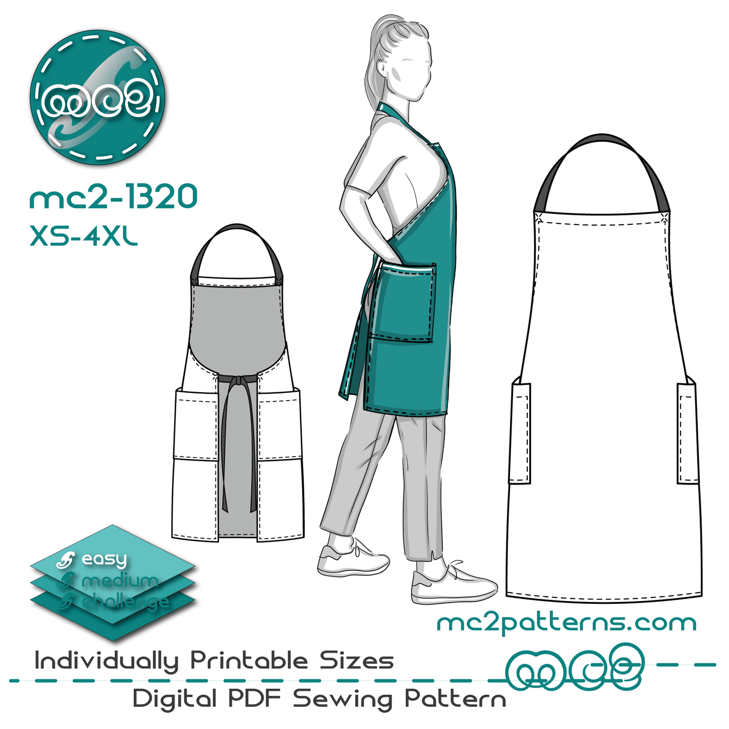 Chef/Barista Apron with Halter-neck & Back Pockets / mc2-1320