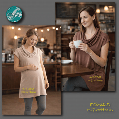 Shift Dress Tunic Drop-shoulder Cowl-neck / mc2-2001