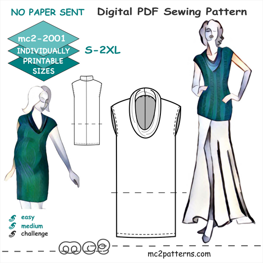 Shift Dress Tunic Drop-shoulder Cowl-neck  /mc2-2001