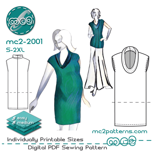 Shift Dress Tunic Drop-shoulder Cowl-neck  /mc2-2001