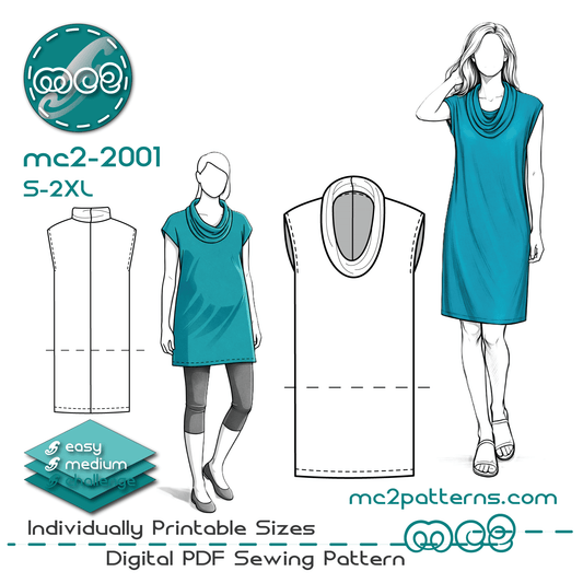 Shift Dress Tunic Drop-shoulder Cowl-neck / mc2-2001