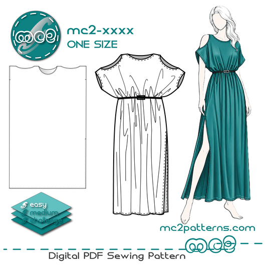 Loose-Fit Cold-Shoulder ONE-SIZE Caftan Dress / mc2-2005