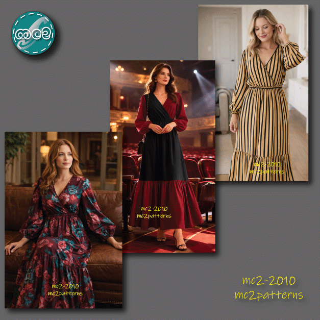 Loose-fit Maxi Dress, Bishop Sleeves, Bodice Wrap / mc2-2010