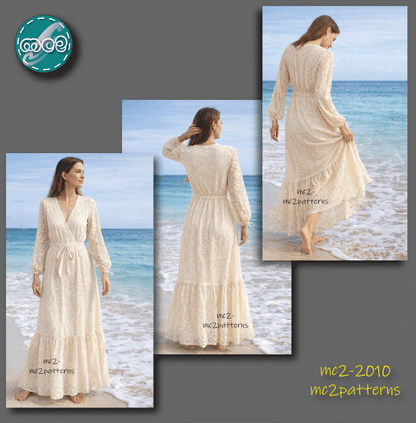 Loose-fit Maxi Dress, Bishop Sleeves, Bodice Wrap / mc2-2010