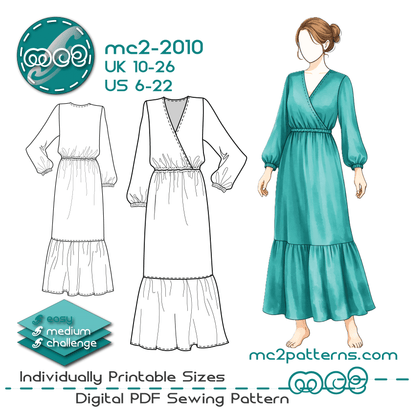 Loose-fit Maxi Dress with Long Sleeves, Bodice Wrap & Bottom Tier MC2patterns Loose-fit Maxi Dress with Long Sleeves, Bodice Wrap & Bottom Tier MC2patterns
