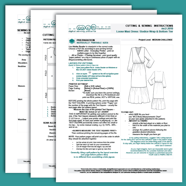 Loose-fit Maxi Dress with Long Sleeves, Bodice Wrap & Bottom Tier – MC2patterns