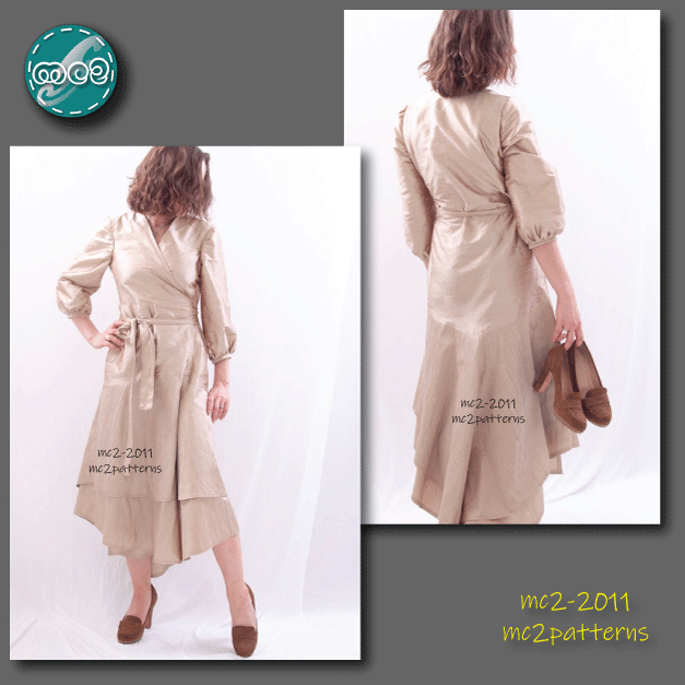 Lined Dress, Wrap-Front Layered-Skirt, ¾-Sleeves / mc2-2011