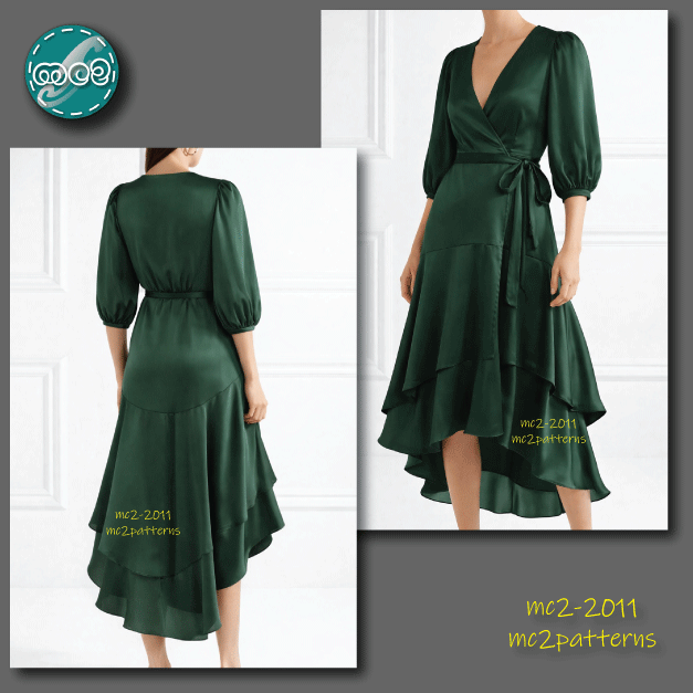 Lined Dress, Wrap-Front Layered-Skirt, ¾-Sleeves / mc2-2011