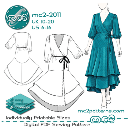 Lined Dress, Wrap-Front Layered-Skirt, ¾-Sleeves / mc2-2011