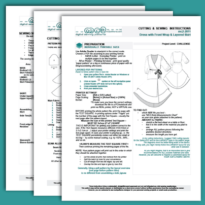 Lined Dress, Wrap-Front Layered-Skirt, ¾-Sleeves / mc2-2011