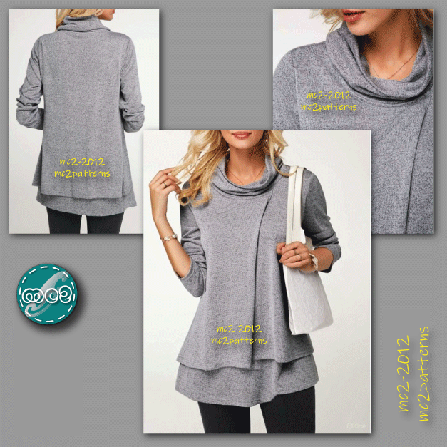 Double-layer Faux-Wrap Tunic with Cowl-neck / mc2-2012