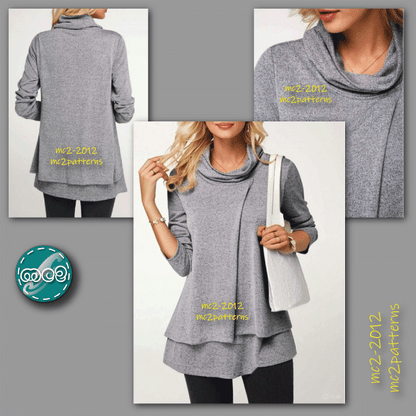 Double-layer Faux-Wrap Tunic with Cowl-neck / mc2-2012
