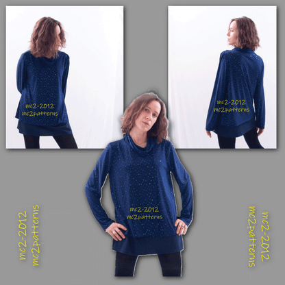 Double-layer Faux-Wrap Tunic with Cowl-neck