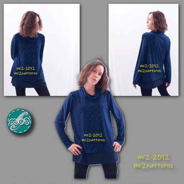 Double-layer Faux-Wrap Tunic with Cowl-neck / mc2-2012