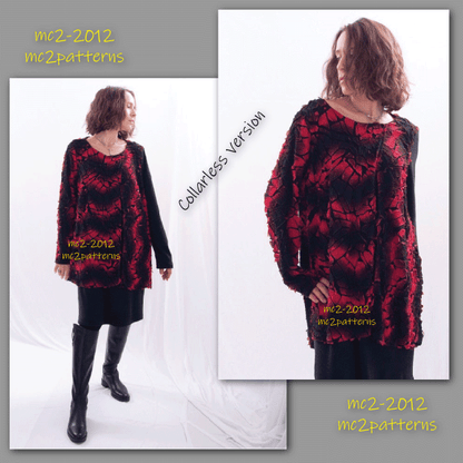 Double-layer Faux-Wrap Tunic with Cowl-neck