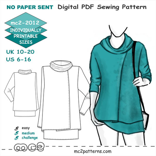 Double-layer Faux-Wrap Tunic with Cowl-neck