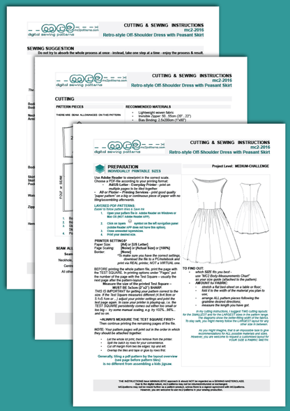 Retro-style Off-Shoulder Dress with Peasant Skirt