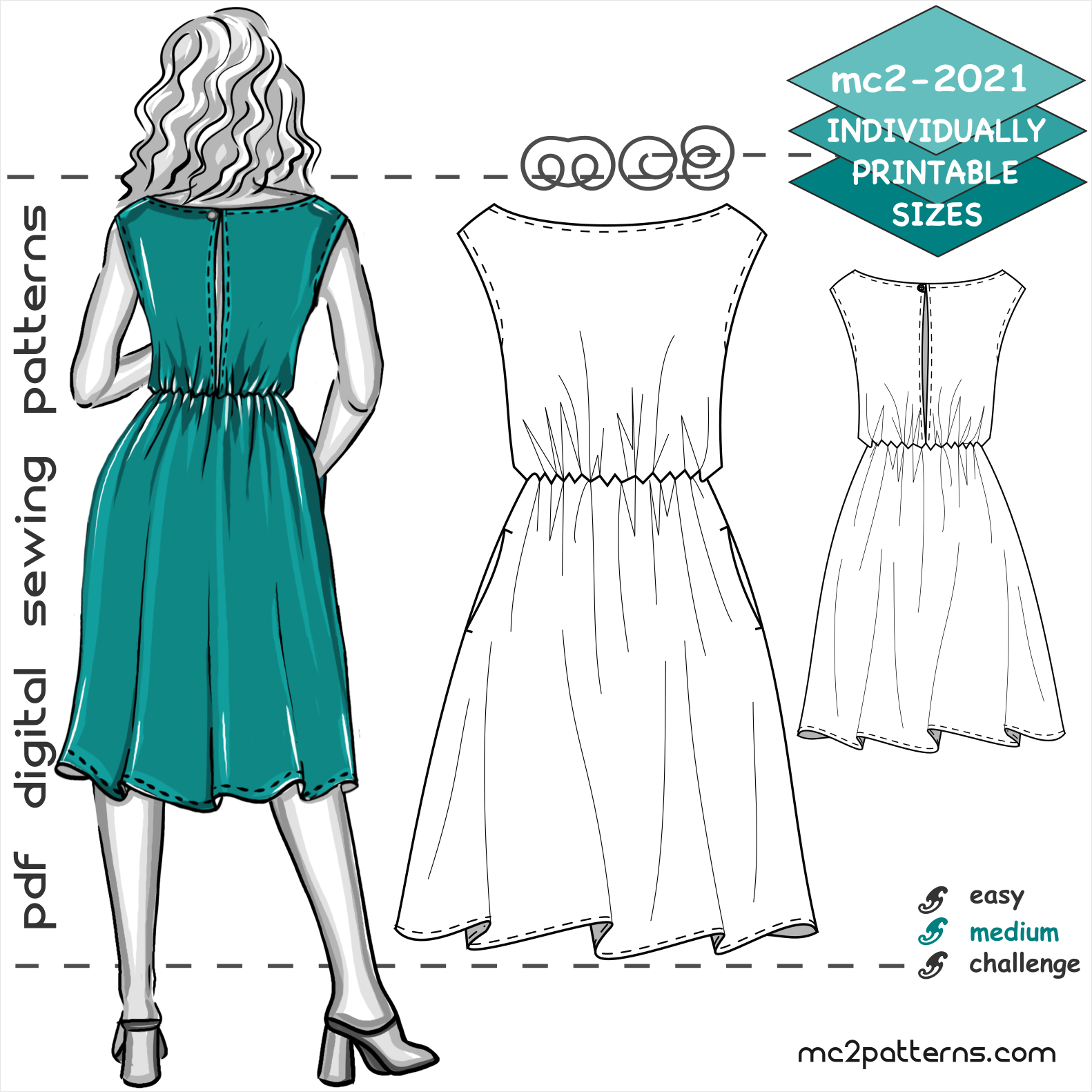 Easy Off-Shoulder Dress with A-line Skirt, Back-Slit, and Side-Pockets. MC2patterns Easy Off-Shoulder Dress with A-line Skirt, Back-Slit, and Side-Pockets. MC2patterns
