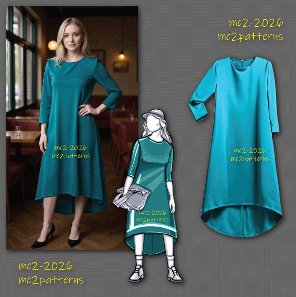 Jersey Dress with ¾ Sleeves & Dropped Hem