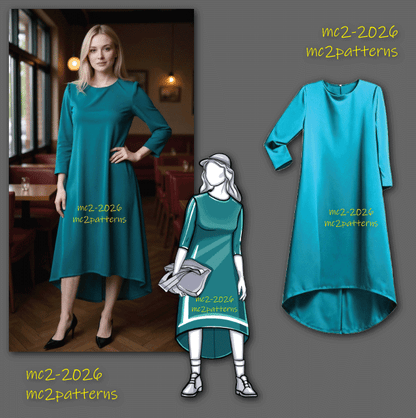 Jersey Dress with ¾ Sleeves & Dropped Hem