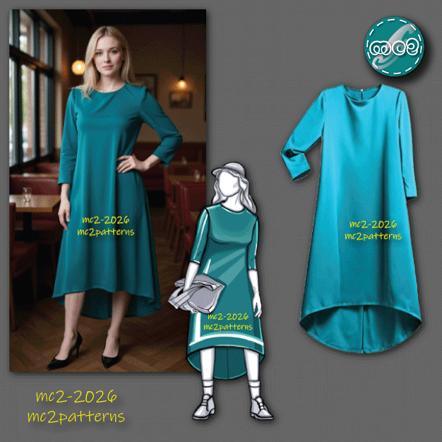 Jersey Dress, ¾ Sleeves, Dropped Hem / mc2-2026