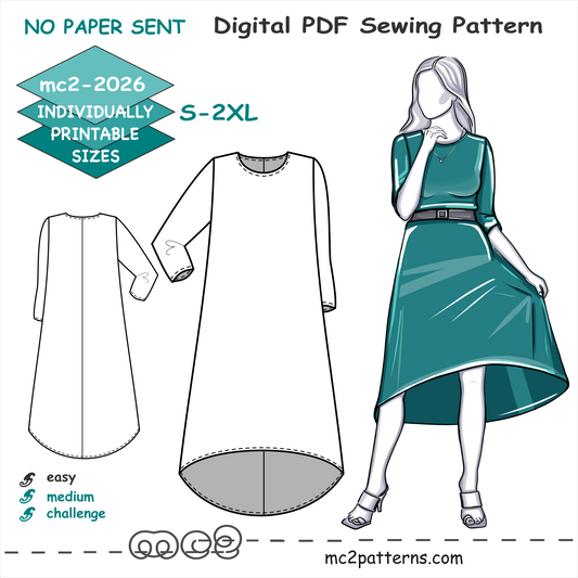 Jersey Dress, ¾ Sleeves, Dropped Hem / mc2-2026