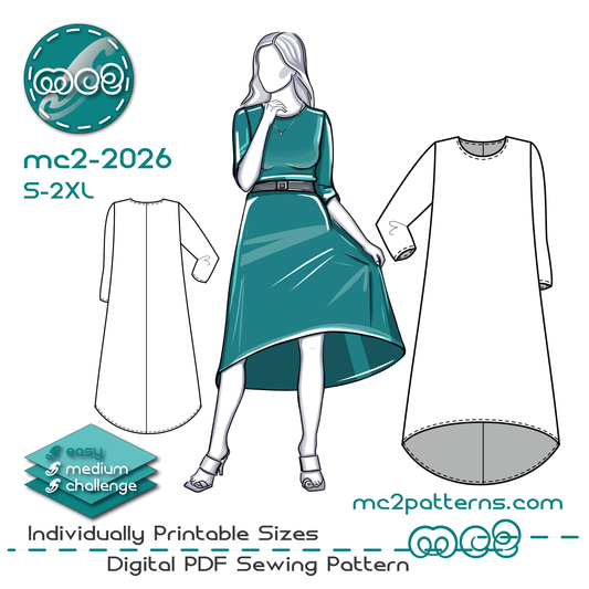 Jersey Dress, ¾ Sleeves, Dropped Hem / mc2-2026